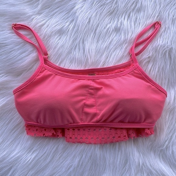 Roxy Bikini Top Bathing Suit Swimsuit Pop Over Mesh Pink Beach Festival Small - Picture 5 of 9